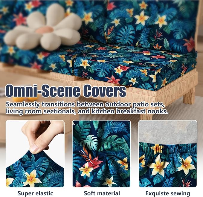 8Pcs Stretch Patio Cushion Covers, Outdoor Couch & Sofa Replacement Slipcovers - Image 4