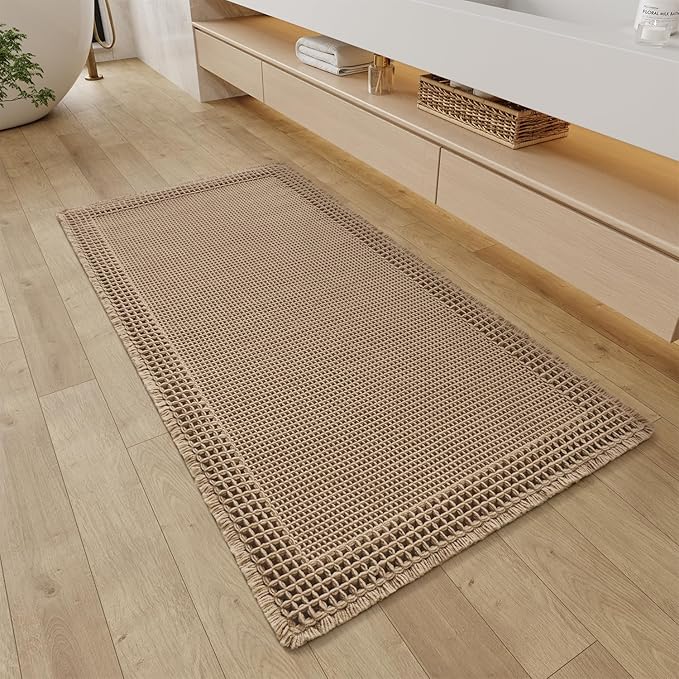 RESARE Waffle Bathroom Runner Rugs, Super Absorbent Bath Mat Non Slip Washable by Resare