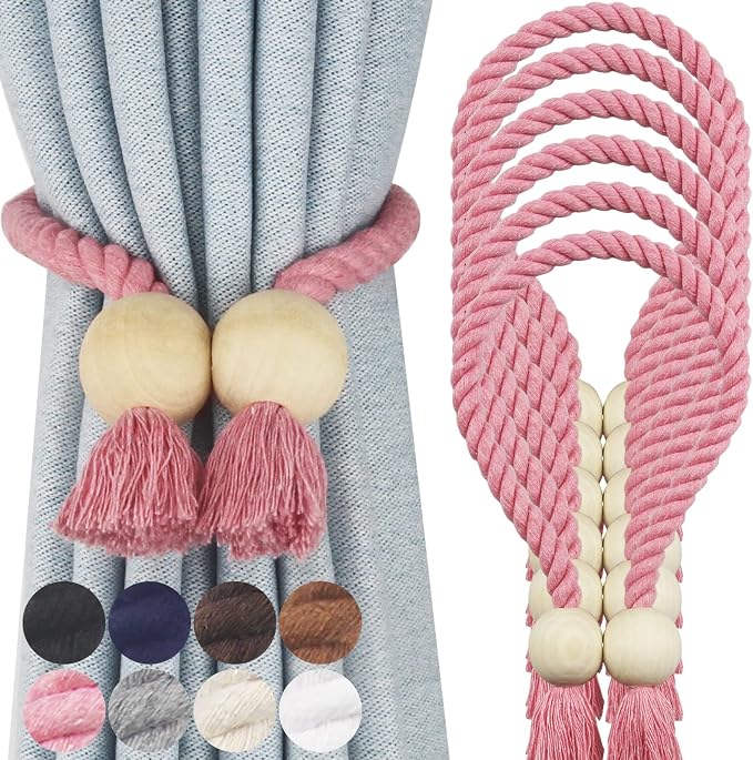 6 Pack Magnetic Curtain Tiebacks Cotton Hand Woven Tie Back Decorative Rope by CurtianTiebacks