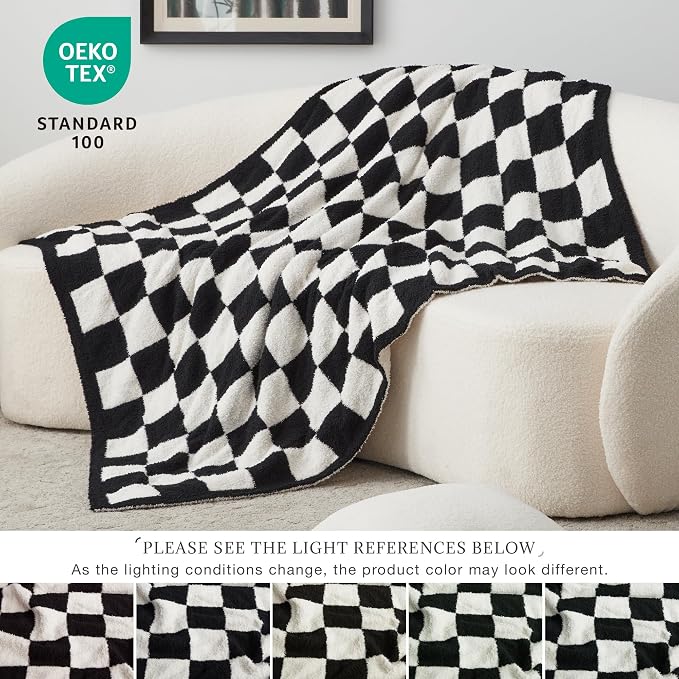 EXQ Home Checkered Throw Blanket, Knitted Blankets - Image 6