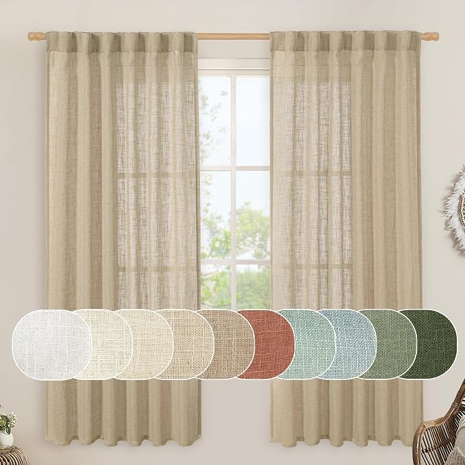 LAMIT Linen Blended Curtains for Bedroom, Faux Linen Textured Light Filtering by LAMIT