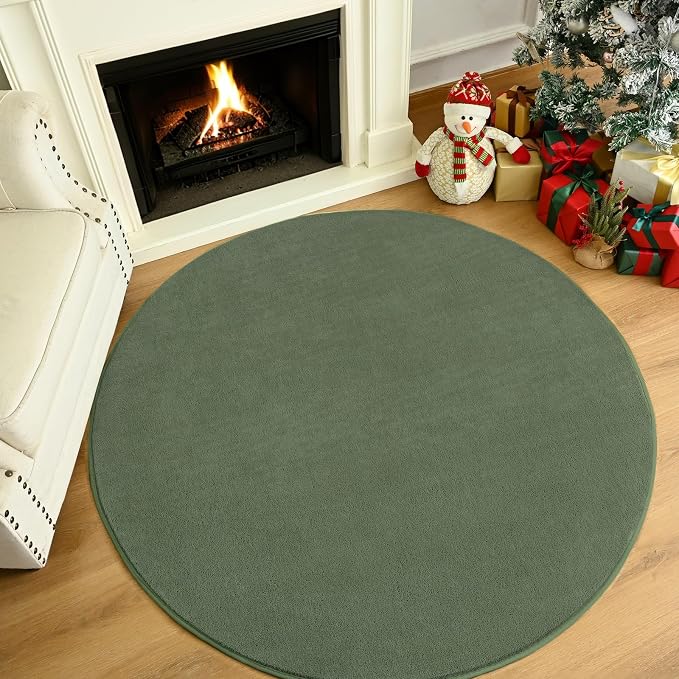 Amearea Sage Green Round Area Rugs 4ft Washable Circle Rugs - Image 9