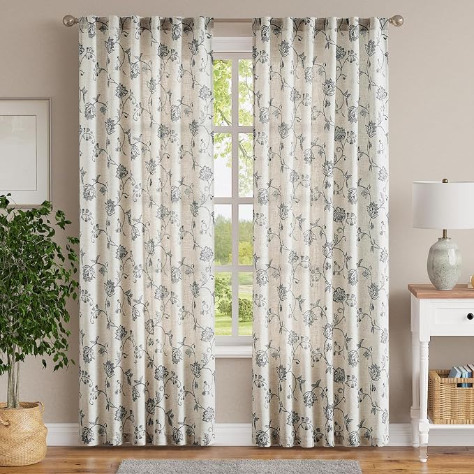 jinchan Linen Curtains Floral Curtain 84 Inch Length - Image 2