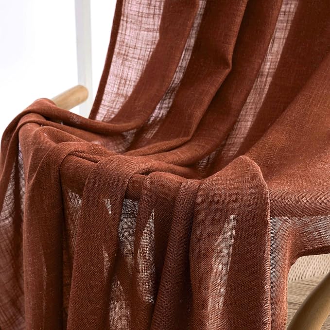 MIULEE Burnt Orange Fall Linen Curtains 42x63 Inch 2 Panels - Image 6