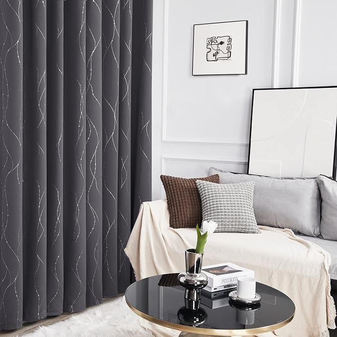 Deconovo Short Curtains Grey, Thermal Insulated Soundproof Drapes, Wave Dots - Image 5
