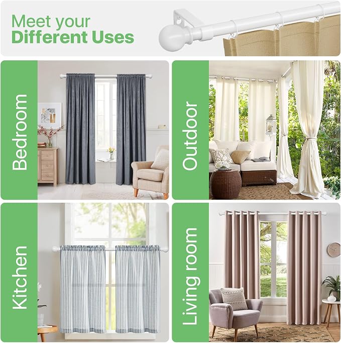 2 Pack White Metal Curtain Rods, 28-60 inch, Heavy Duty, Adjustable, Wall - Image 6