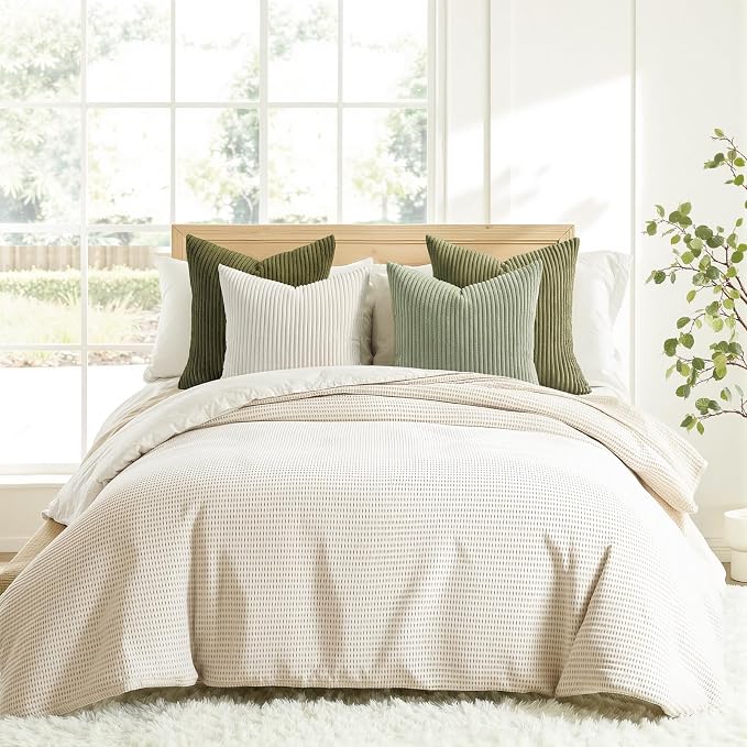Topfinel Boho Farmhouse Green White Throw Pillow Covers 16x16 Inch Set of 4 - Image 4