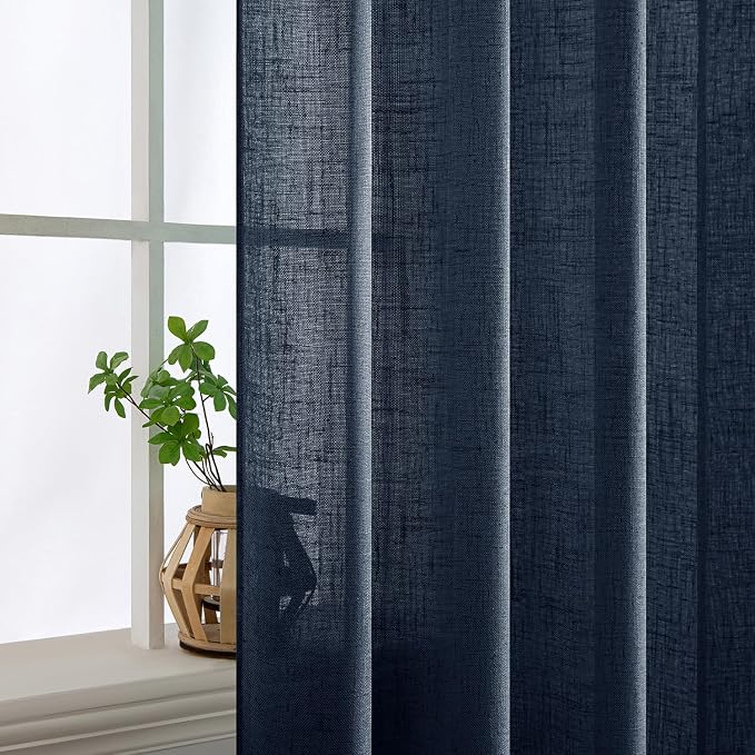 MIULEE Navy Blue Linen Curtains 108 Inch Length 2 Panels - Image 5