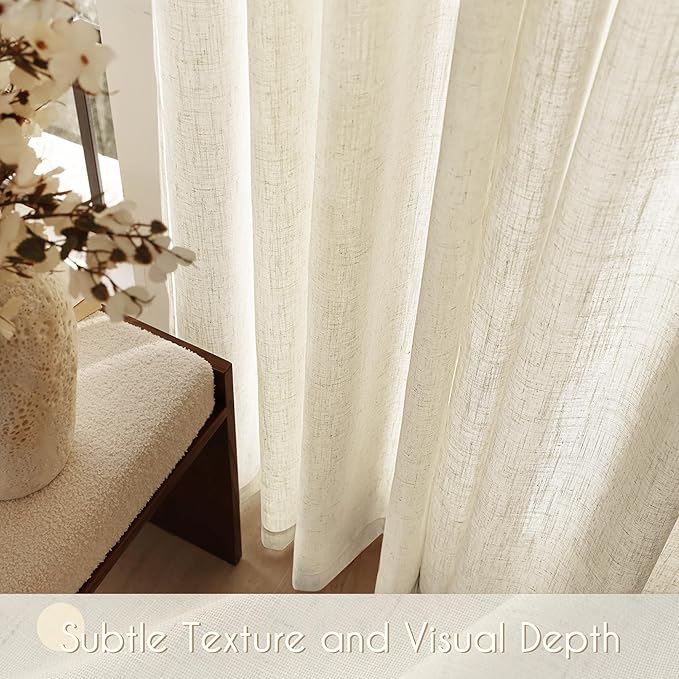 Faux Linen Beige Curtains 102 inches Long - Image 3