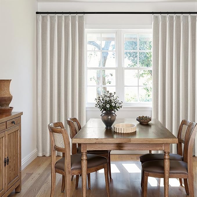 MIULEE Birch Pinch Pleated 100% Blackout Linen Curtains 40x63 Inches | Room - Image 7