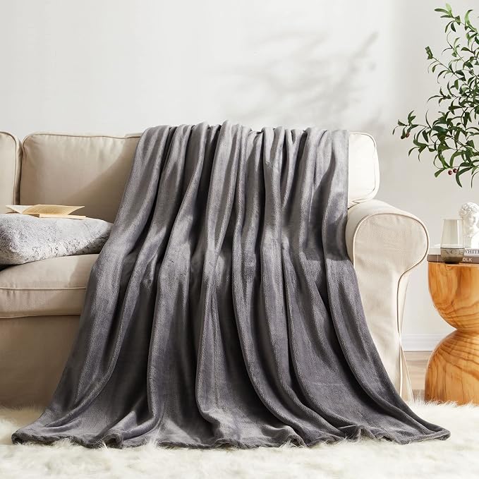 KMUSET Fleece Blanket Dark Grey Queen Size Lightweight Cozy Plush Microfiber by COZYBLANKETHappyHomeLife