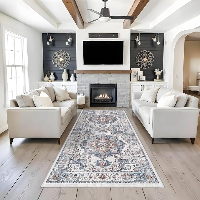 Washable 4x8 Hallway Area Rug: Vintage 8ft Water Resistant Soft Runner Rug - Image 2