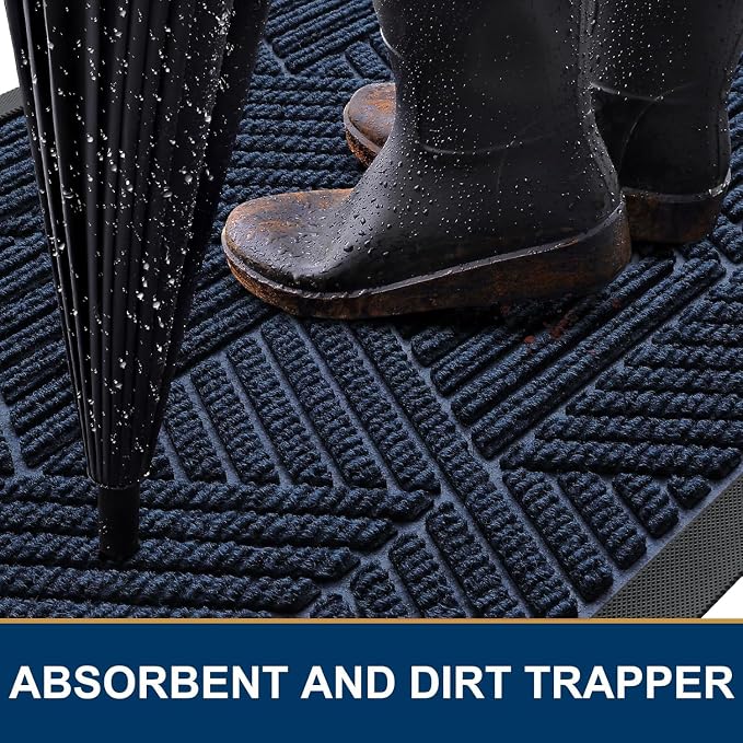 Smiry Front Door Mat Outside Entrance, Heavy Duty Sturdy Natural Rubber Doormat - Image 3