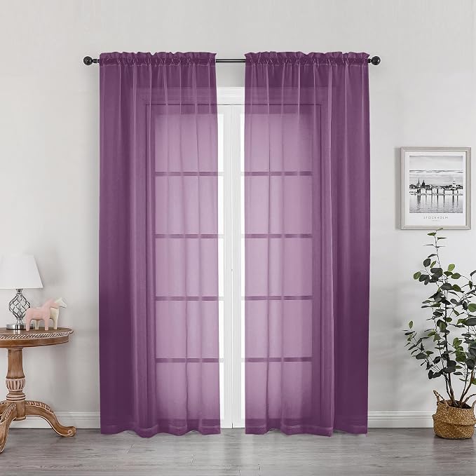 OWENIE Plum Sheer Curtains, Sheer Curtains 78 Inches Long 2 Panels Set by OWENIE