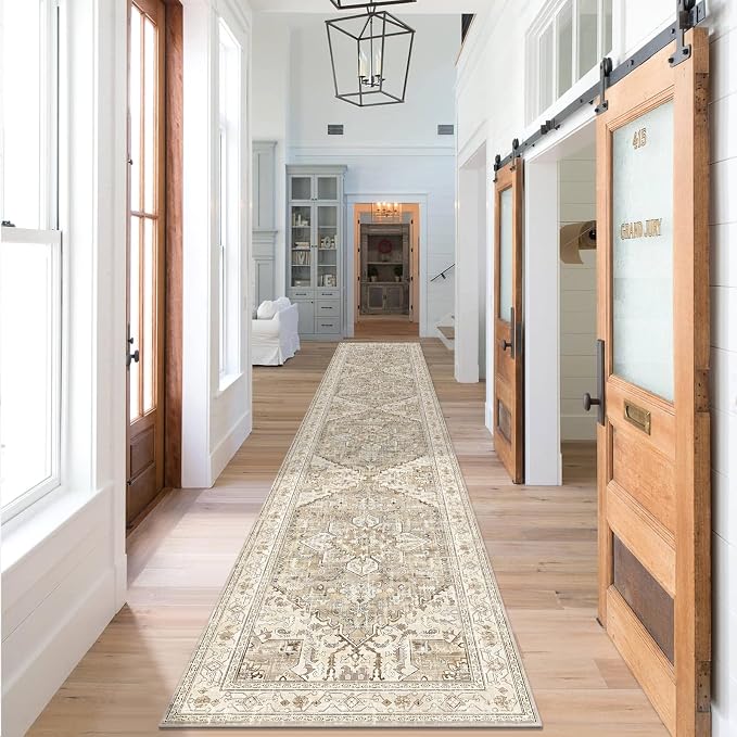 Yamaziot Washable Runner Rug, Stain Resistant Low Pile Distressed Carpet Runner - Image 4