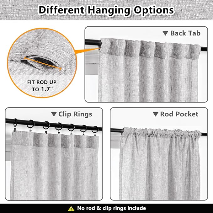 MYSKY HOME 90 Inch Farmhouse Curtains - Image 3