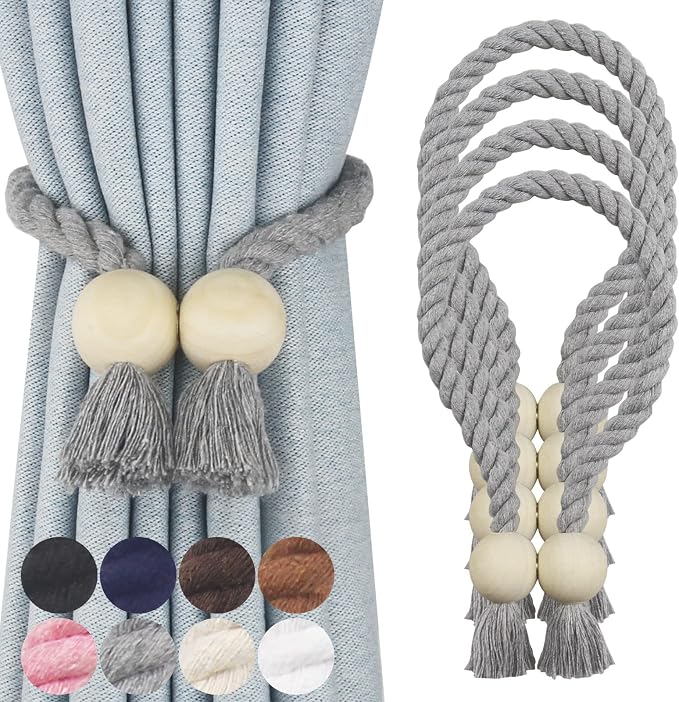 4 Pack Magnetic Curtain Tiebacks Cotton Hand Woven Tie Back Decorative Rope by CurtianTiebacks