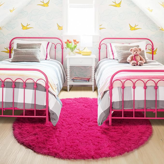 Hot Pink Round Rugs 5Ft for Girls Bedroom, Fluffy Circle Area Rug for Kids Room - Image 8