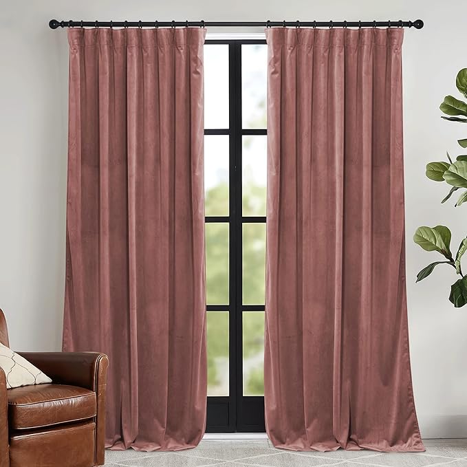 RYB HOME Dusty Pink Velvet Curtains 96 inch, Darkening Window Curtains by RYBHOME