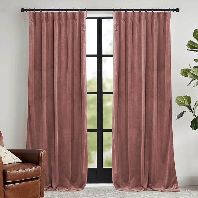 RYB HOME Dusty Pink Velvet Curtains 108 inch, Darkening Window Curtains by RYBHOME