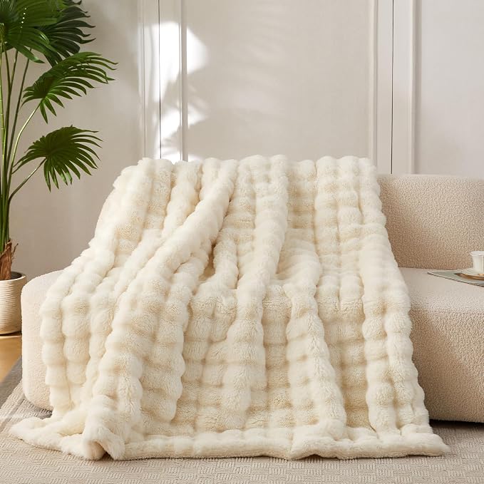 COOVA Faux Fur Throw Blanket for Couch, Cozy Soft and Fuzzy Plush Rabbit Fur by COOVA
