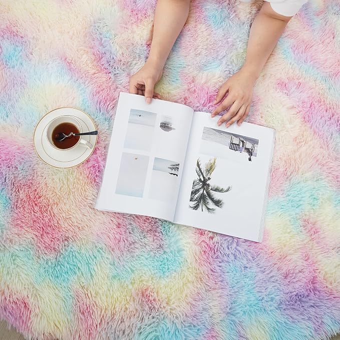 yulidayang Rainbow Fluffy Round Area Rugs - Image 6