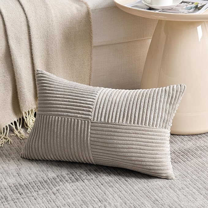 Fancy Homi 2 Packs Neutral Taupe Lumbar Decorative Throw Pillow Covers 16x26 - Image 2