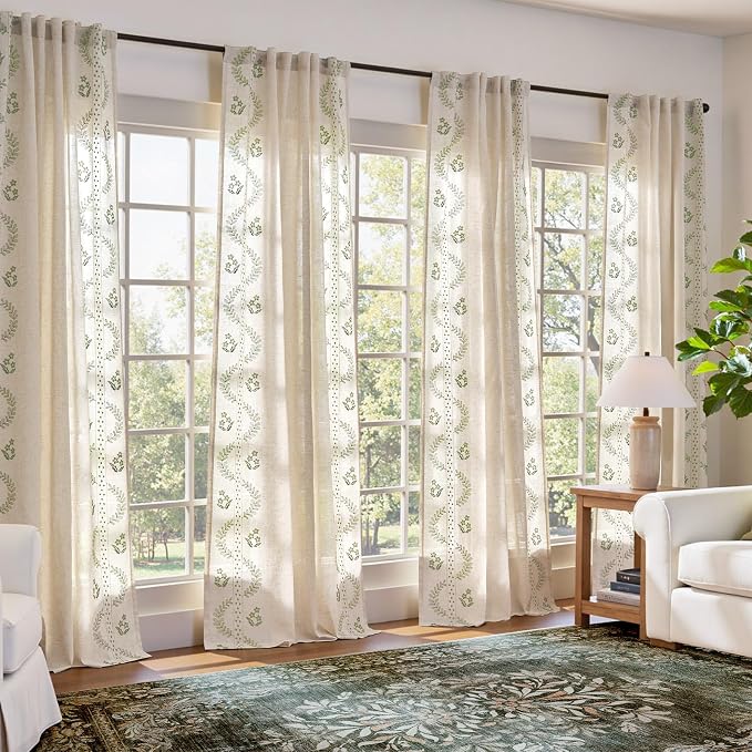 jinchan Belrose 4 Panel Curtains Set 84 Inch Length Floral Curtains Sage Green by JINCHAN