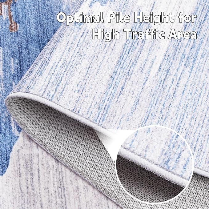 Area Rug 4x6 Dark Blue Rug Washable Boho Rugs Non Slip Low Pile Abstract Small - Image 6