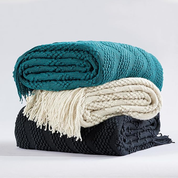 BOURINA Navy Throw Blanket 50x60 Inches Throw Textured Solid Soft Ripple Throws - Image 6