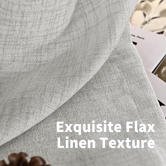 YoungsTex Light Grey Linen Semi Sheer Curtains 54 Inch Length 2 Panels | Light - Image 4