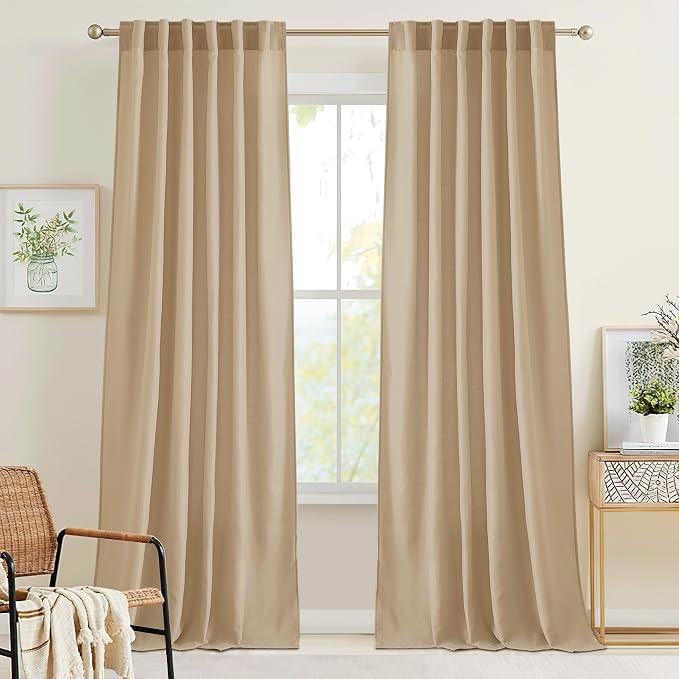 RYB HOME Boho Curtains 84 inches Long, Soft Linen Woved Lightweight Back Tab by RYBHOME