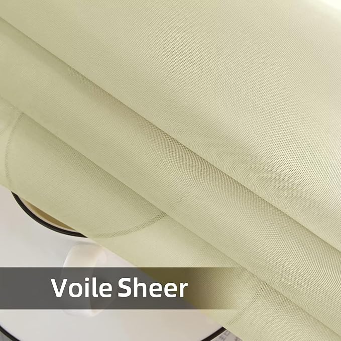 youleyar Solid Sheer Rod Pocket Curtain Voile Draperies 2 Panels White Beige - Image 6