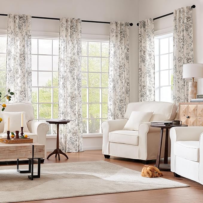jinchan Linen Floral Curtains 84 Inch Length - Image 2
