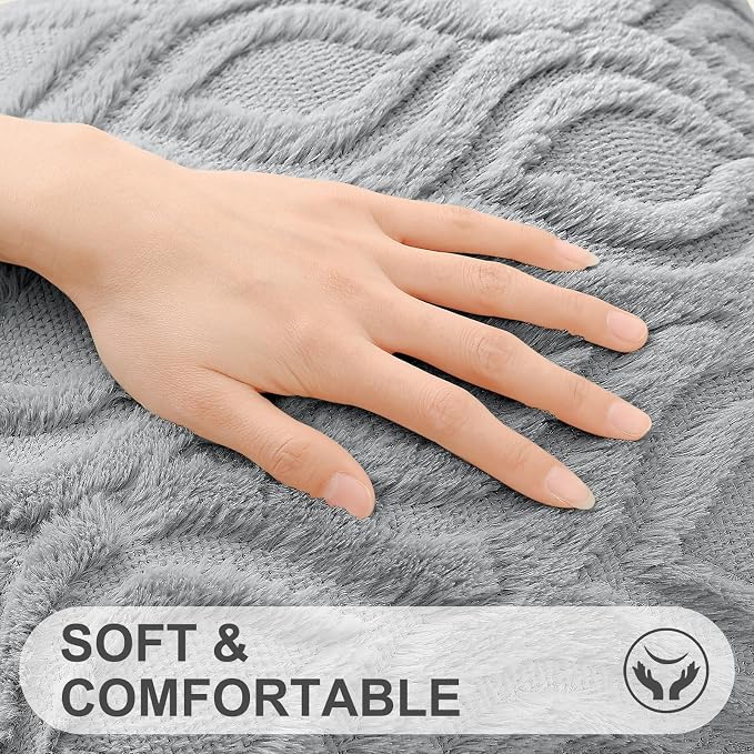 decorUhome Throw Pillow Covers 12x20 Inch Set of 2, Soft Plush Faux Wool Grey - Image 2