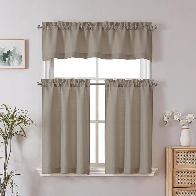 Chyhomenyc Stone Beige Valance for Windows, Light Filtering Faux Linen Solid - Image 2