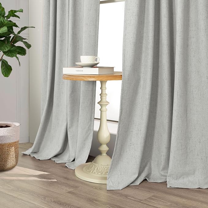 Pitalk 45 Inch Length Blackout Curtains Set of 2 Panels Back Tab Linen Cotton - Image 9
