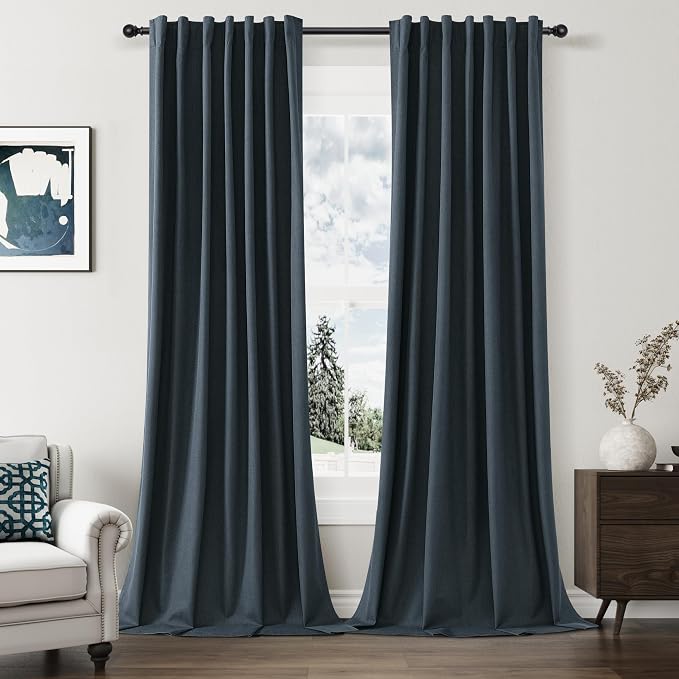 Guken 100% Blackout Linen Curtains 96 Inch Length 2 Panels Set by Guken