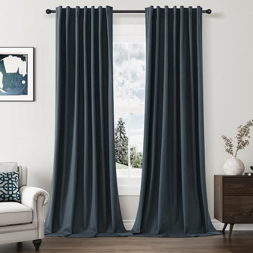 100% Blackout Linen Curtains 102 Inch Length 2 Panels Set by Guken