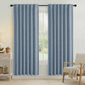 RYB HOME Smoky Blue 100% Blackout Linen Curtains 72 inch Long, Thermal by RYBHOME
