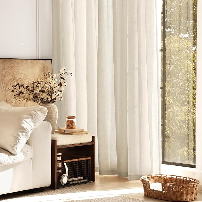 Faux Linen Beige Curtains 72 inches Long - Image 5