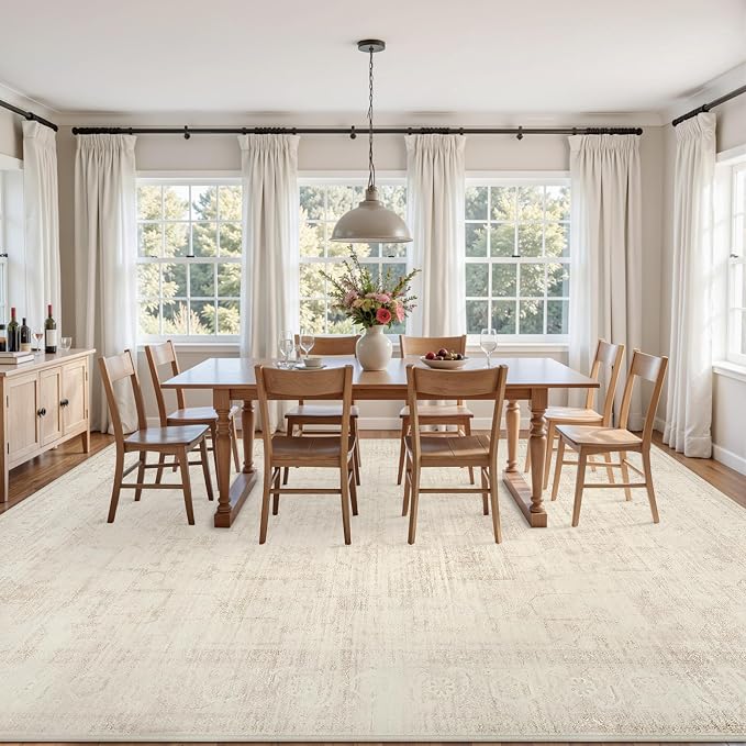Area Rugs 9x12 Living Room: Vintage Boho Neutral Washable Rug Indoor Soft Large - Image 3