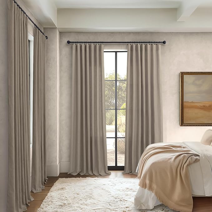 Pitalk Taupe Short Linen Curtain Living Room Back Tab Rod Pocket Lightweight - Image 6