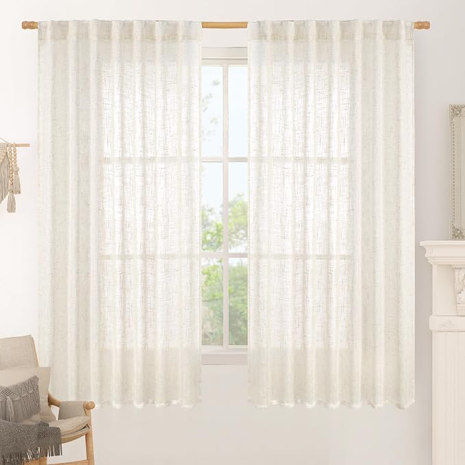 LAMIT Light Filtering Linen Curtains 63 inches Long by LAMIT