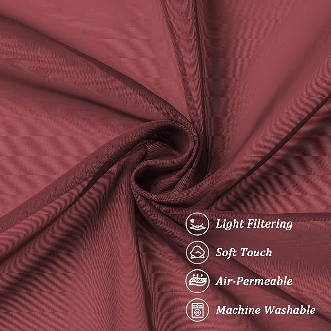 Chyhomenyc Burgundy Sheer Curtains 84 Inches Long 2 Panels, Light Filtering - Image 6