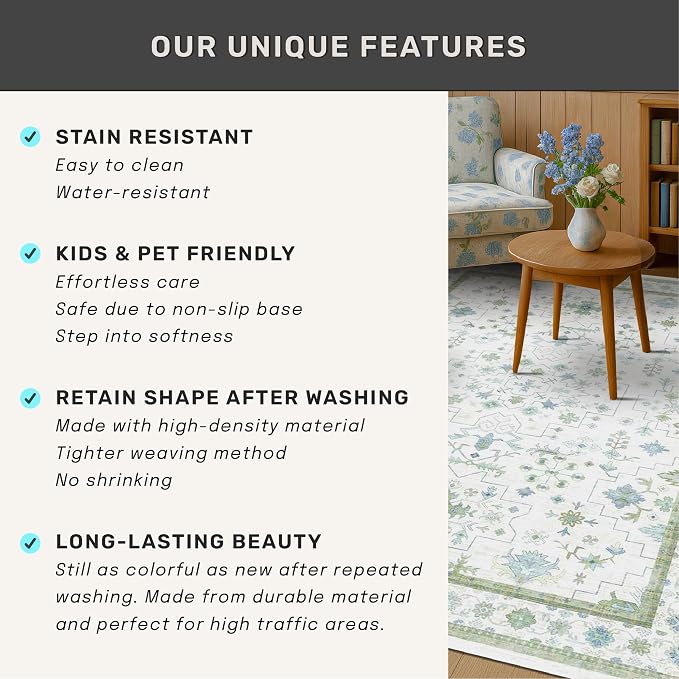 Blue and Green 4x6 Rugs for Small Living Room - Image 7