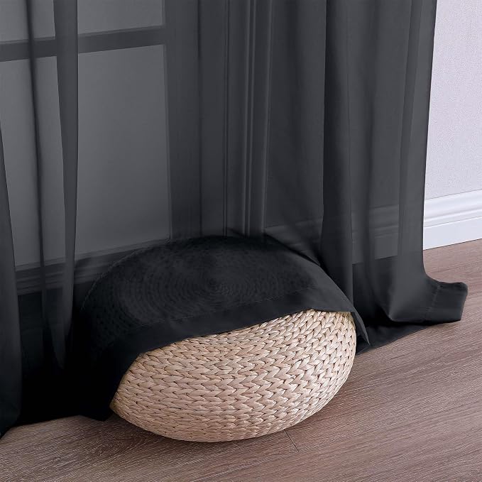 Chyhomenyc Black Sheer Curtains 90 Inches Long 2 Panels, Light Filtering Black - Image 7