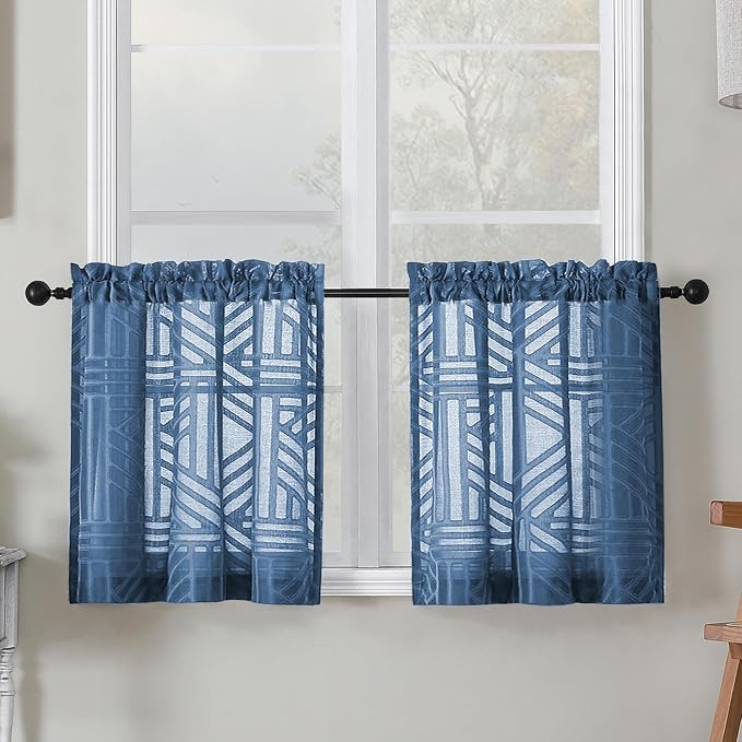Simplebrand Sheer Dusty Blue Kitchen Curtains 24 Inch Length Tier Curtains 2 by Simplebrand