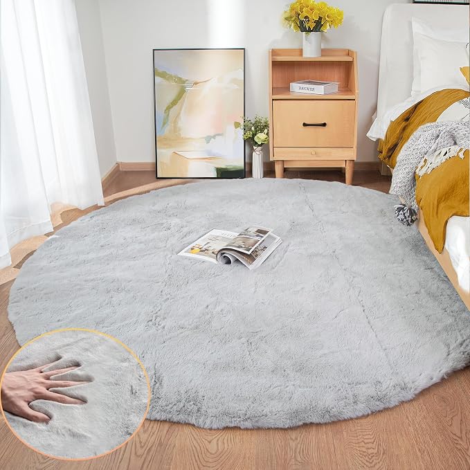 ORINOVA Silver Grey Round Rugs 8ft Shag Washable Area Rugs - Image 4