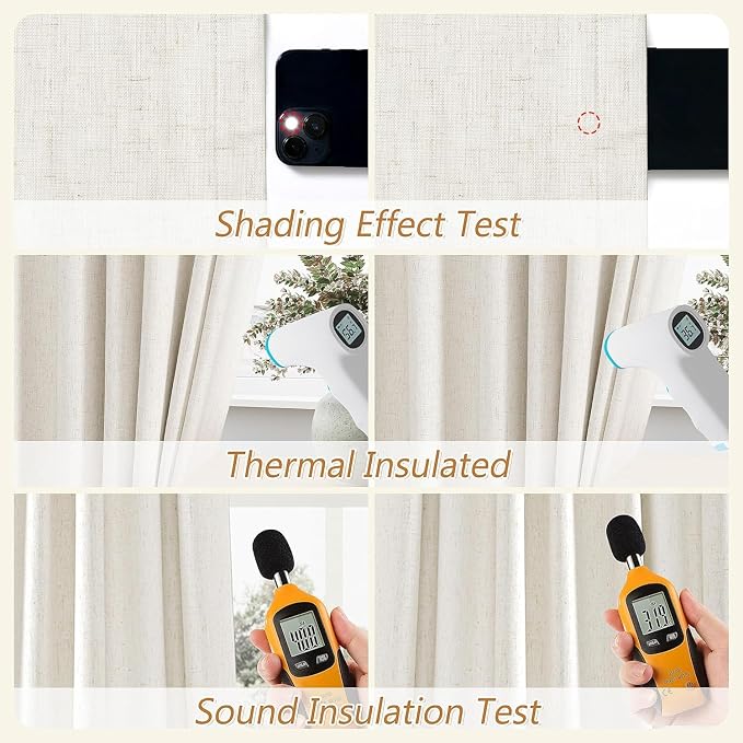 Guken Cream 100% Blackout Linen Curtains 40 Inch Wide by 63 Inch - Image 5